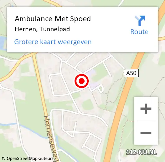 Locatie op kaart van de 112 melding: Ambulance Met Spoed Naar Hernen, Tunnelpad op 25 februari 2022 13:29