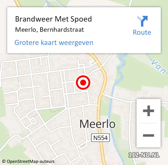 Locatie op kaart van de 112 melding: Brandweer Met Spoed Naar Meerlo, Bernhardstraat op 25 februari 2022 13:31