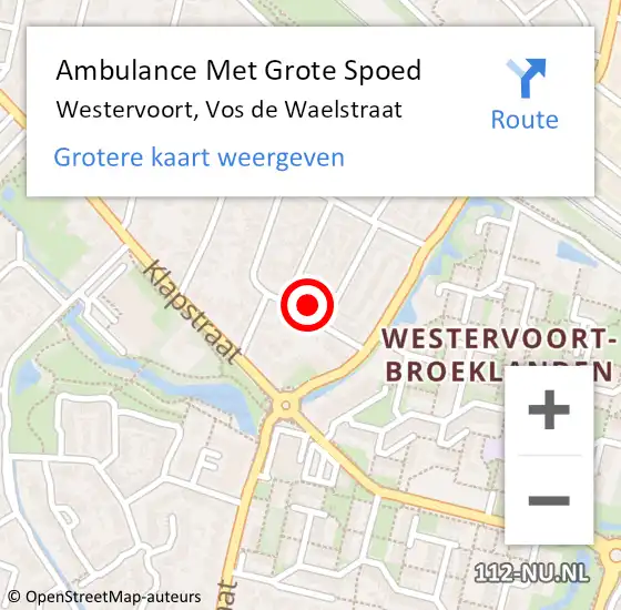 Locatie op kaart van de 112 melding: Ambulance Met Grote Spoed Naar Westervoort, Vos de Waelstraat op 25 februari 2022 13:45