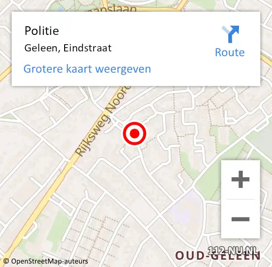 Locatie op kaart van de 112 melding: Politie Geleen, Eindstraat op 25 februari 2022 13:50