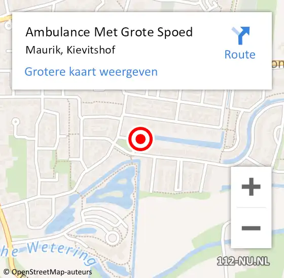 Locatie op kaart van de 112 melding: Ambulance Met Grote Spoed Naar Maurik, Kievitshof op 25 februari 2022 13:52