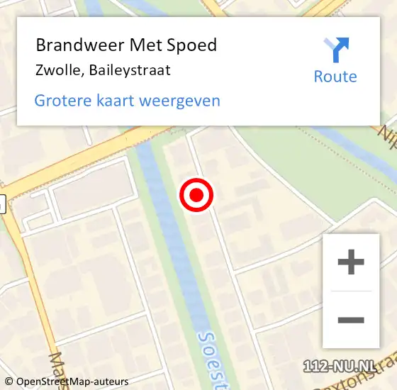 Locatie op kaart van de 112 melding: Brandweer Met Spoed Naar Zwolle, Baileystraat op 25 februari 2022 13:54