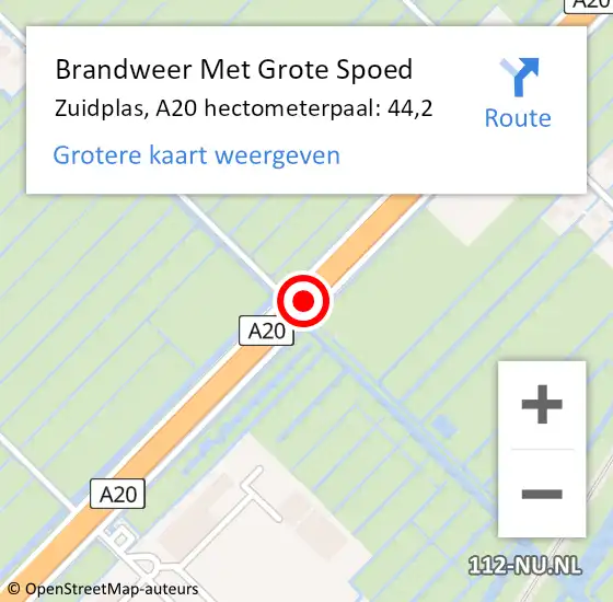 Locatie op kaart van de 112 melding: Brandweer Met Grote Spoed Naar Zuidplas, A20 hectometerpaal: 44,2 op 25 februari 2022 14:09