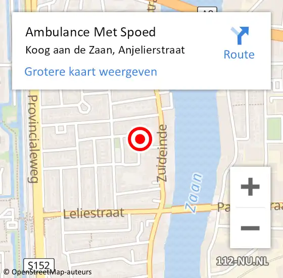 Locatie op kaart van de 112 melding: Ambulance Met Spoed Naar Koog aan de Zaan, Anjelierstraat op 25 februari 2022 14:23