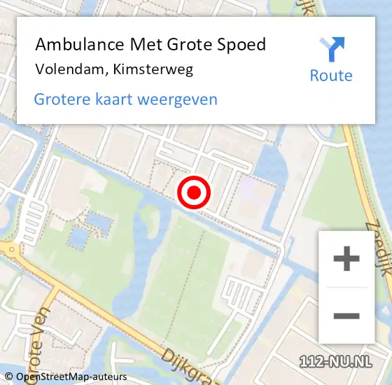 Locatie op kaart van de 112 melding: Ambulance Met Grote Spoed Naar Volendam, Kimsterweg op 25 februari 2022 14:25