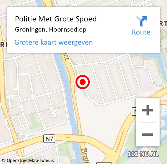 Locatie op kaart van de 112 melding: Politie Met Grote Spoed Naar Groningen, Hoornsediep op 25 februari 2022 14:27