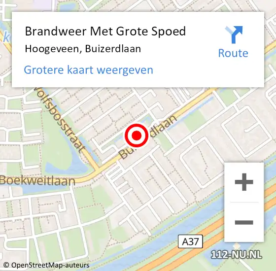 Locatie op kaart van de 112 melding: Brandweer Met Grote Spoed Naar Hoogeveen, Buizerdlaan op 25 februari 2022 14:32
