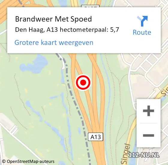 Locatie op kaart van de 112 melding: Brandweer Met Spoed Naar Den Haag, A13 hectometerpaal: 5,7 op 25 februari 2022 14:41