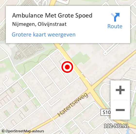 Locatie op kaart van de 112 melding: Ambulance Met Grote Spoed Naar Nijmegen, Olivijnstraat op 25 februari 2022 14:44