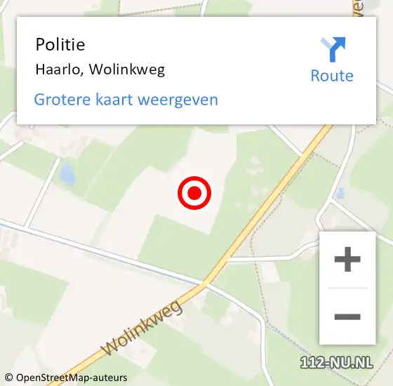 Locatie op kaart van de 112 melding: Politie Haarlo, Wolinkweg op 25 februari 2022 14:59