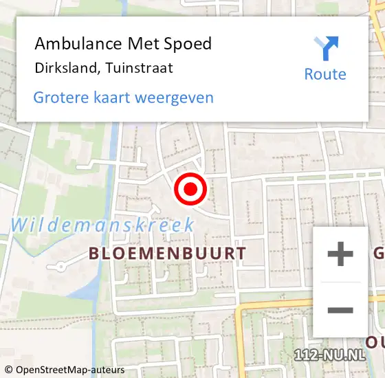 Locatie op kaart van de 112 melding: Ambulance Met Spoed Naar Dirksland, Tuinstraat op 25 februari 2022 15:34