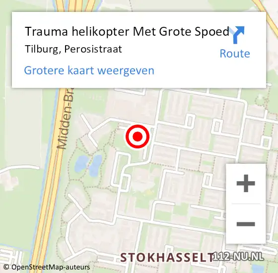 Locatie op kaart van de 112 melding: Trauma helikopter Met Grote Spoed Naar Tilburg, Perosistraat op 25 februari 2022 15:38