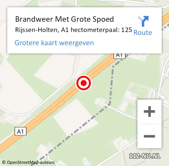 Locatie op kaart van de 112 melding: Brandweer Met Grote Spoed Naar Rijssen-Holten, A1 hectometerpaal: 125 op 25 februari 2022 15:44