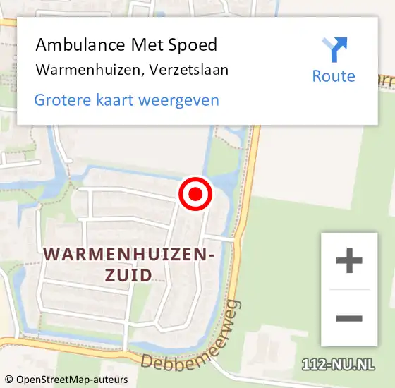 Locatie op kaart van de 112 melding: Ambulance Met Spoed Naar Warmenhuizen, Verzetslaan op 25 februari 2022 15:47