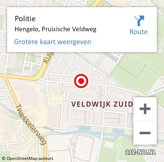 Locatie op kaart van de 112 melding: Politie Hengelo, Pruisische Veldweg op 25 februari 2022 16:21