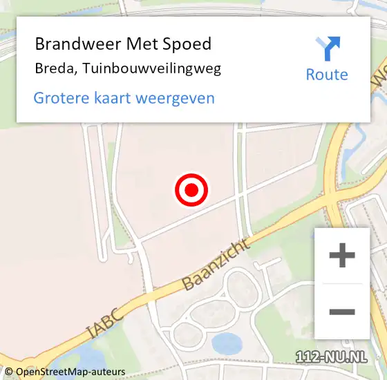 Locatie op kaart van de 112 melding: Brandweer Met Spoed Naar Breda, Tuinbouwveilingweg op 25 februari 2022 16:31