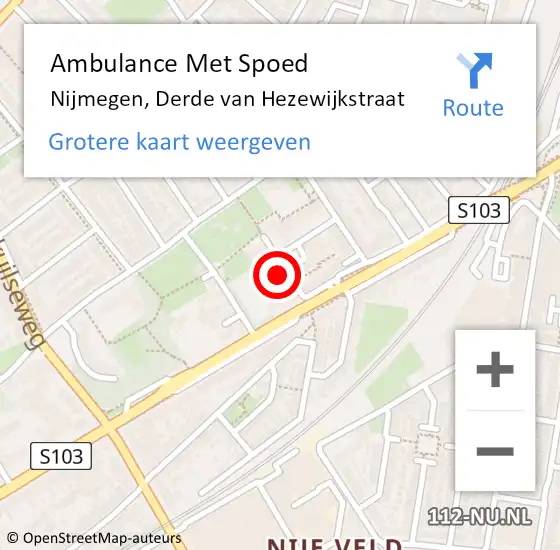 Locatie op kaart van de 112 melding: Ambulance Met Spoed Naar Nijmegen, Derde van Hezewijkstraat op 25 februari 2022 16:34