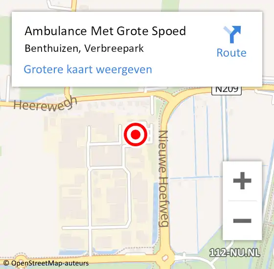 Locatie op kaart van de 112 melding: Ambulance Met Grote Spoed Naar Benthuizen, Verbreepark op 25 februari 2022 17:01