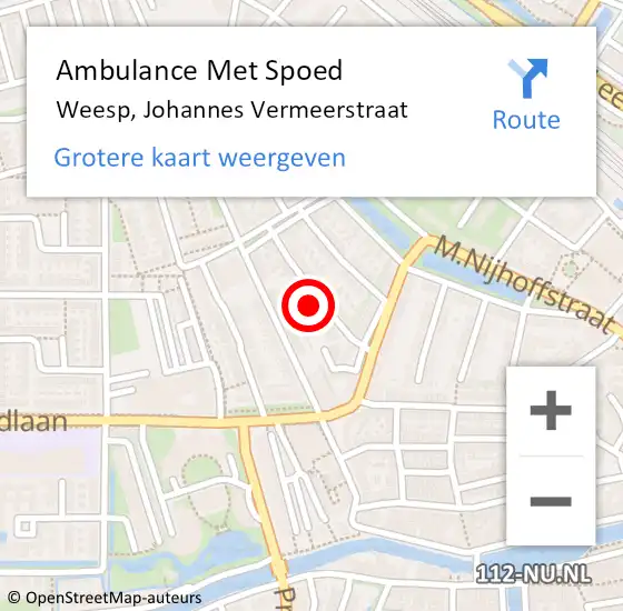 Locatie op kaart van de 112 melding: Ambulance Met Spoed Naar Weesp, Johannes Vermeerstraat op 25 februari 2022 17:02