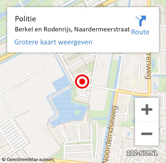 Locatie op kaart van de 112 melding: Politie Berkel en Rodenrijs, Naardermeerstraat op 25 februari 2022 17:14