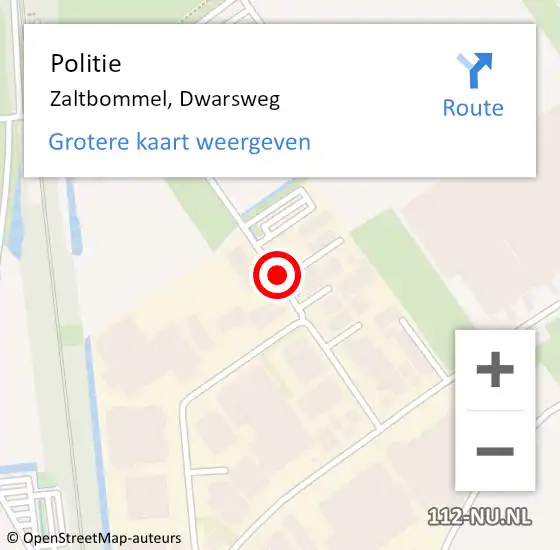 Locatie op kaart van de 112 melding: Politie Zaltbommel, Dwarsweg op 9 juli 2014 15:03