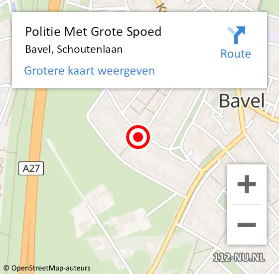 Locatie op kaart van de 112 melding: Politie Met Grote Spoed Naar Bavel, Schoutenlaan op 25 februari 2022 17:48