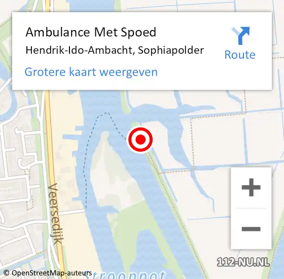 Locatie op kaart van de 112 melding: Ambulance Met Spoed Naar Hendrik-Ido-Ambacht, Sophiapolder op 25 februari 2022 17:52