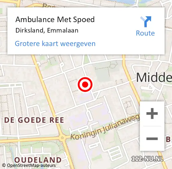Locatie op kaart van de 112 melding: Ambulance Met Spoed Naar Dirksland, Emmalaan op 25 februari 2022 18:31