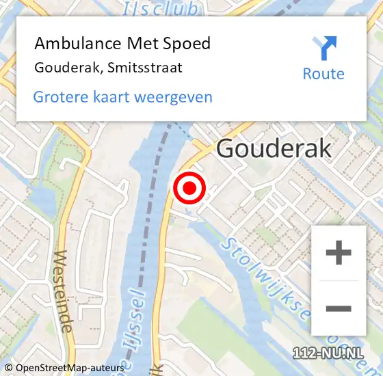 Locatie op kaart van de 112 melding: Ambulance Met Spoed Naar Gouderak, Smitsstraat op 25 februari 2022 18:31