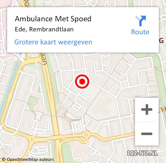 Locatie op kaart van de 112 melding: Ambulance Met Spoed Naar Ede, Rembrandtlaan op 25 februari 2022 18:44