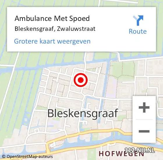 Locatie op kaart van de 112 melding: Ambulance Met Spoed Naar Bleskensgraaf, Zwaluwstraat op 25 februari 2022 18:45