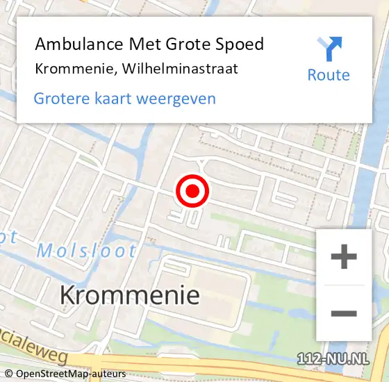 Locatie op kaart van de 112 melding: Ambulance Met Grote Spoed Naar Krommenie, Wilhelminastraat op 25 februari 2022 18:51