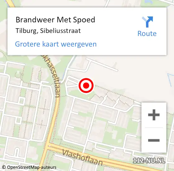 Locatie op kaart van de 112 melding: Brandweer Met Spoed Naar Tilburg, Sibeliusstraat op 25 februari 2022 19:09