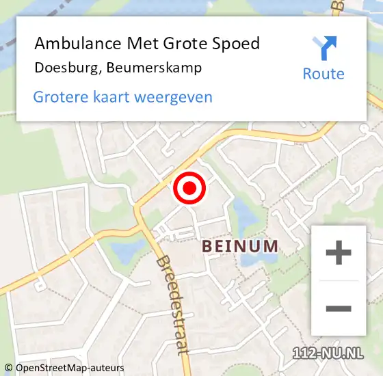 Locatie op kaart van de 112 melding: Ambulance Met Grote Spoed Naar Doesburg, Beumerskamp op 25 februari 2022 19:21