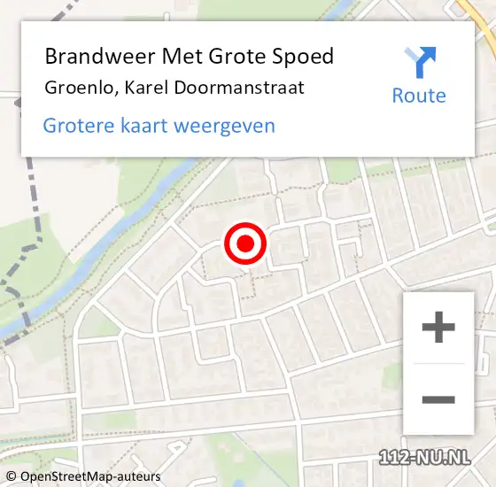 Locatie op kaart van de 112 melding: Brandweer Met Grote Spoed Naar Groenlo, Karel Doormanstraat op 25 februari 2022 19:28