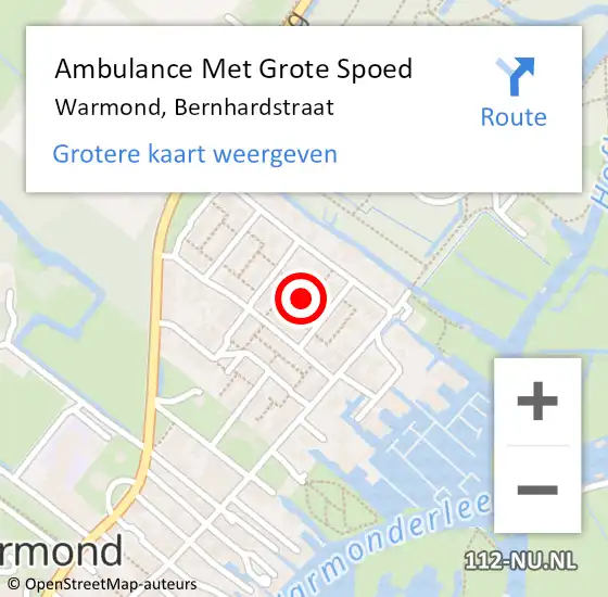 Locatie op kaart van de 112 melding: Ambulance Met Grote Spoed Naar Warmond, Bernhardstraat op 25 februari 2022 19:54