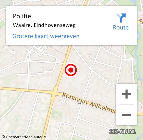 Locatie op kaart van de 112 melding: Politie Waalre, Eindhovenseweg op 25 februari 2022 20:30