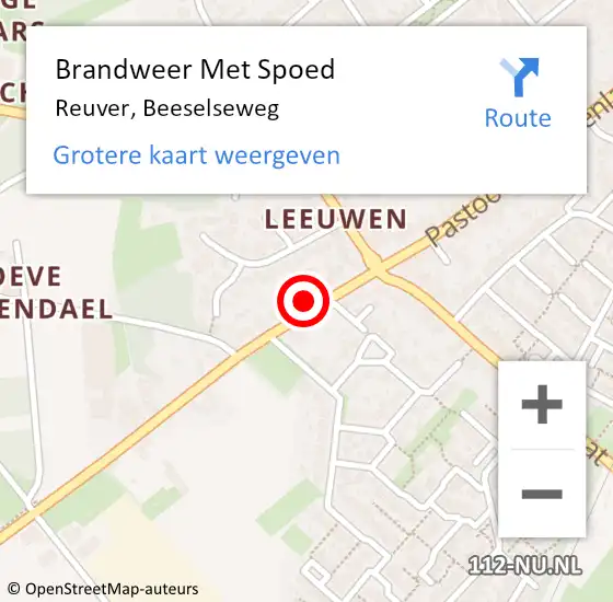 Locatie op kaart van de 112 melding: Brandweer Met Spoed Naar Reuver, Beeselseweg op 25 februari 2022 20:33