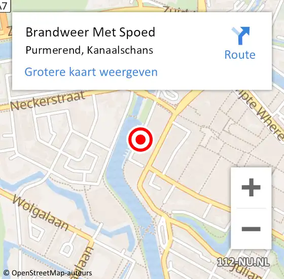 Locatie op kaart van de 112 melding: Brandweer Met Spoed Naar Purmerend, Kanaalschans op 25 februari 2022 20:42