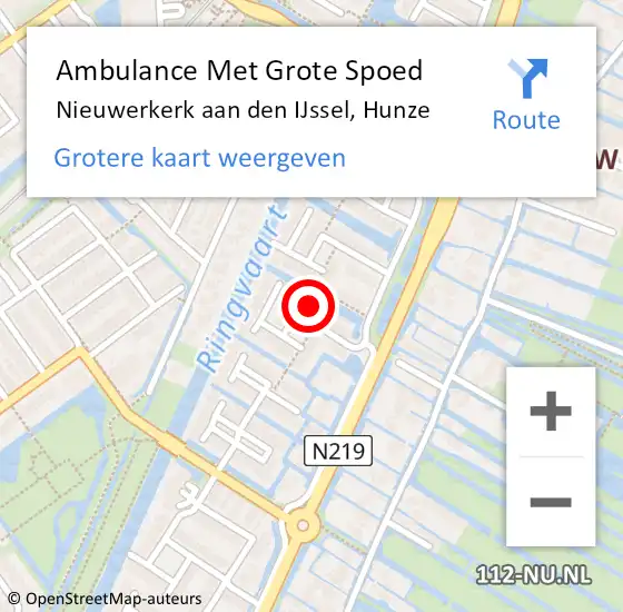 Locatie op kaart van de 112 melding: Ambulance Met Grote Spoed Naar Nieuwerkerk aan den IJssel, Hunze op 25 februari 2022 20:53