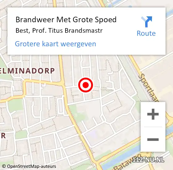 Locatie op kaart van de 112 melding: Brandweer Met Grote Spoed Naar Best, Prof. Titus Brandsmastr op 25 februari 2022 21:00