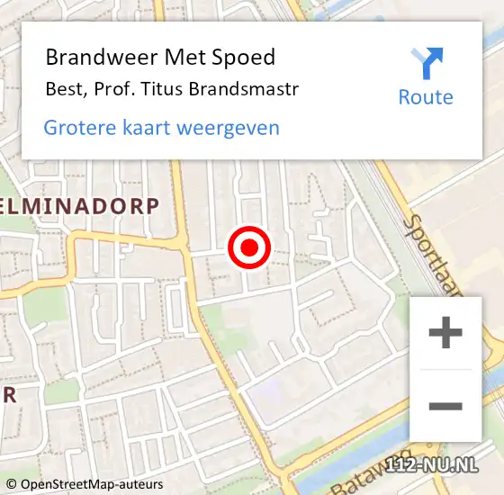 Locatie op kaart van de 112 melding: Brandweer Met Spoed Naar Best, Prof. Titus Brandsmastr op 25 februari 2022 21:03