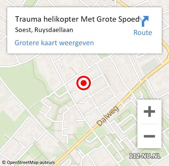 Locatie op kaart van de 112 melding: Trauma helikopter Met Grote Spoed Naar Soest, Ruysdaellaan op 25 februari 2022 21:06