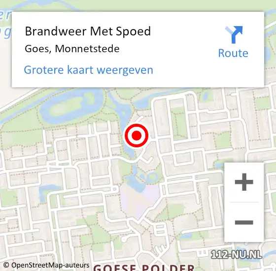 Locatie op kaart van de 112 melding: Brandweer Met Spoed Naar Goes, Monnetstede op 25 februari 2022 21:07