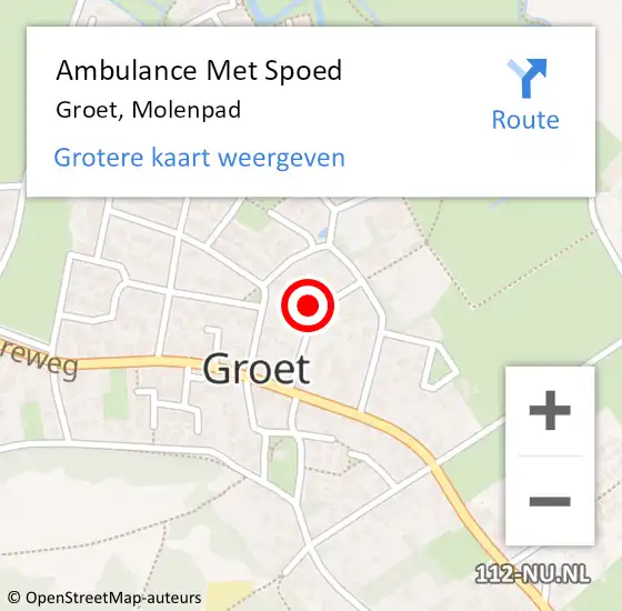 Locatie op kaart van de 112 melding: Ambulance Met Spoed Naar Groet, Molenpad op 25 februari 2022 21:25