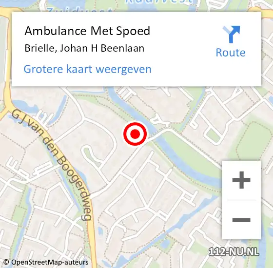 Locatie op kaart van de 112 melding: Ambulance Met Spoed Naar Brielle, Johan H Beenlaan op 25 februari 2022 21:28