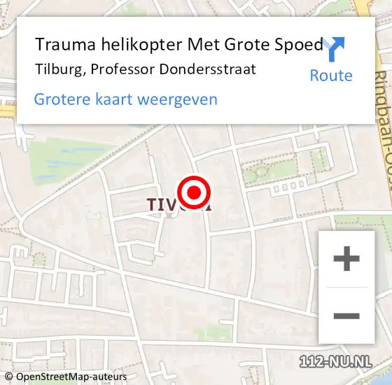 Locatie op kaart van de 112 melding: Trauma helikopter Met Grote Spoed Naar Tilburg, Professor Dondersstraat op 25 februari 2022 21:40