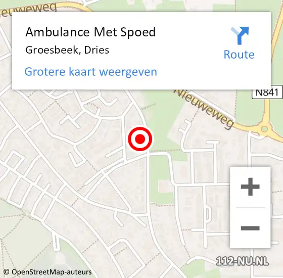 Locatie op kaart van de 112 melding: Ambulance Met Spoed Naar Groesbeek, Dries op 25 februari 2022 22:00