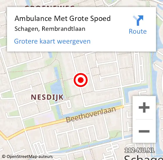 Locatie op kaart van de 112 melding: Ambulance Met Grote Spoed Naar Schagen, Rembrandtlaan op 25 februari 2022 22:03