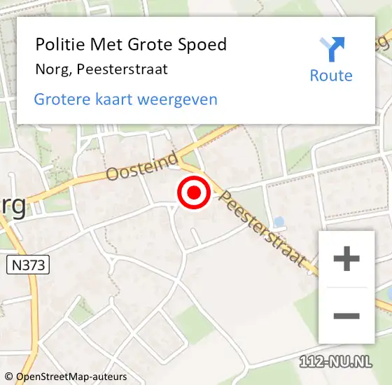 Locatie op kaart van de 112 melding: Politie Met Grote Spoed Naar Norg, Peesterstraat op 25 februari 2022 22:14